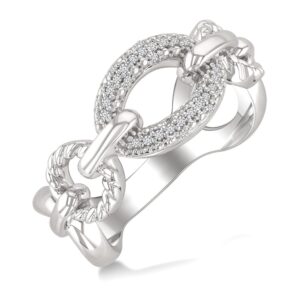 Silver Bold Oval Rope Link Diamond Ring