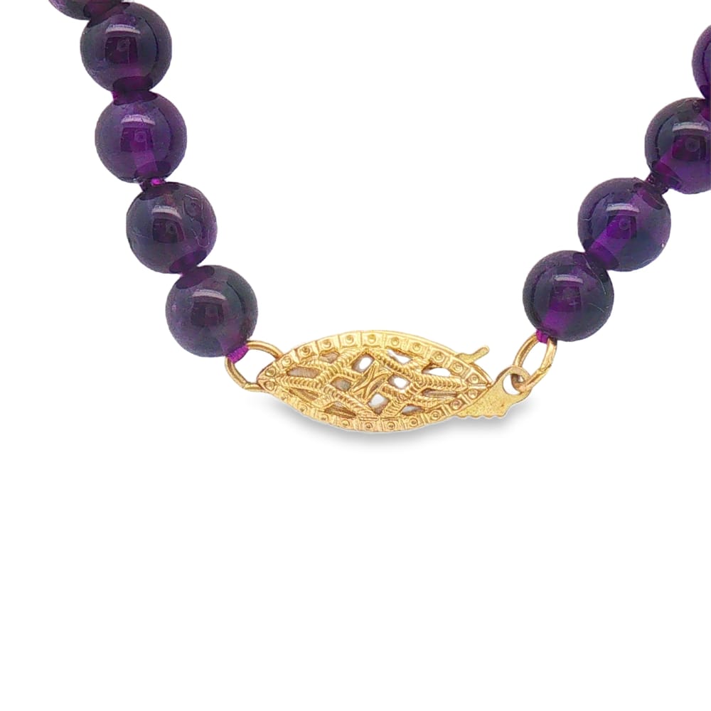 14K Yellow Gold Pearl and Amethyst Bead Necklace - 17 Inches - 5mm
