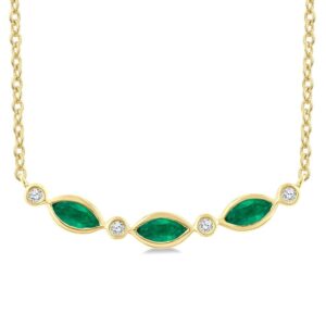 10K Yellow Gold Marquise Shape Gemstone & Diamond Fashion Necklace