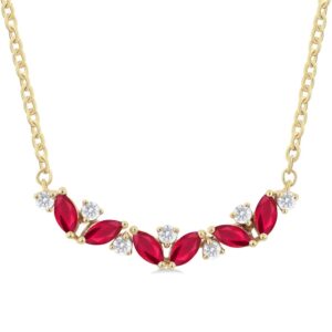 14K Yellow Gold Marquise Shape Ruby & Diamond Necklace