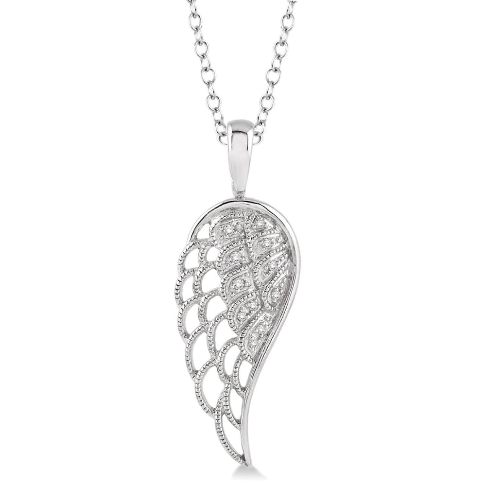 Silver Angel Wings Diamond Pendant with Chain - 1/20 Ctw Round Cut Diamonds