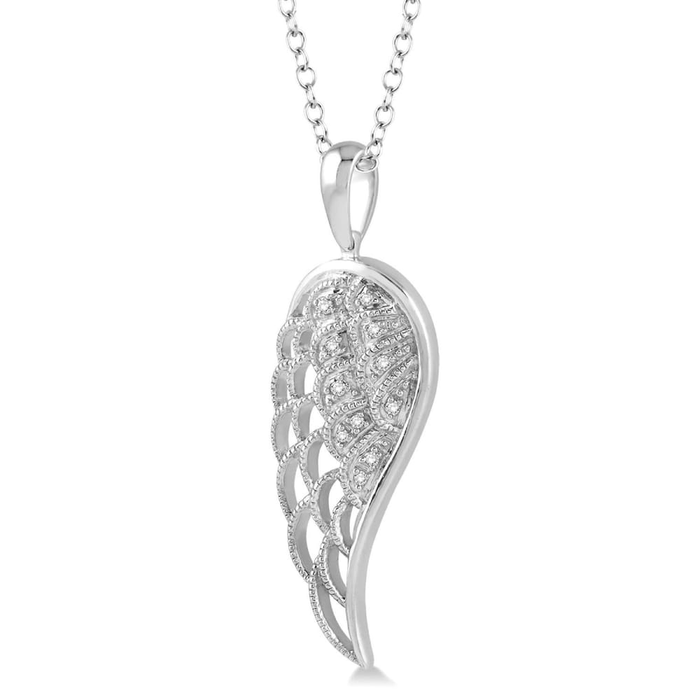Silver Angel Wings Diamond Pendant with Chain - 1/20 Ctw Round Cut Diamonds