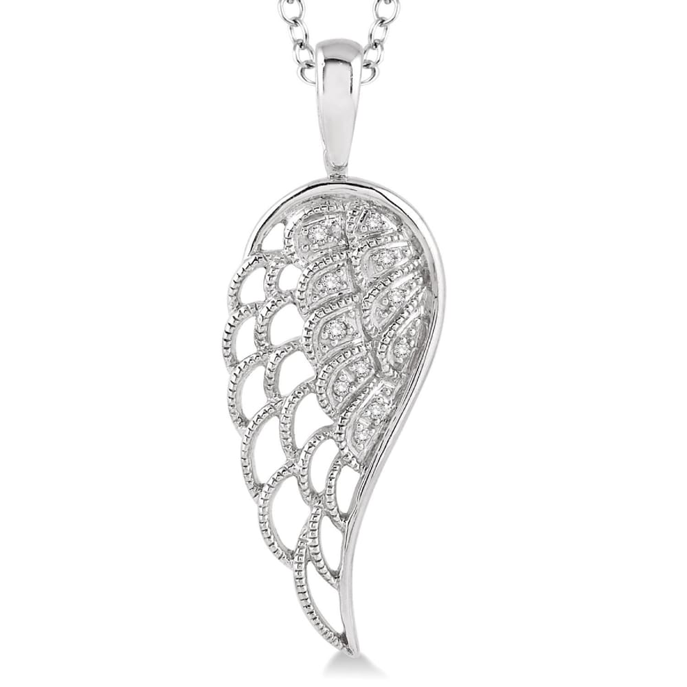 Silver Angel Wings Diamond Pendant with Chain - 1/20 Ctw Round Cut Diamonds