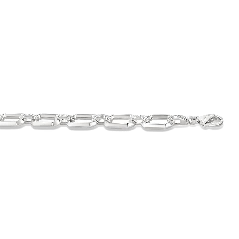 Sterling Silver Bold Rectangular Shape Link Diamond Fashion Bracelet