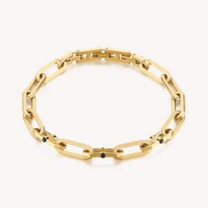 stainless steel chain bracelet polished & satin steel 14K gold pvd coating & jet color crystals