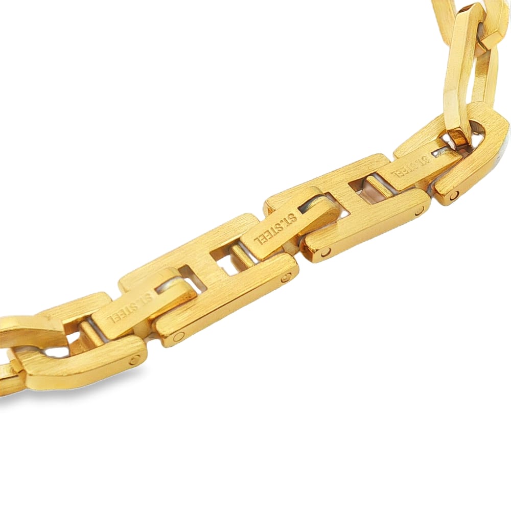 stainless steel chain bracelet polished & satin steel 14K gold pvd coating & jet color crystals