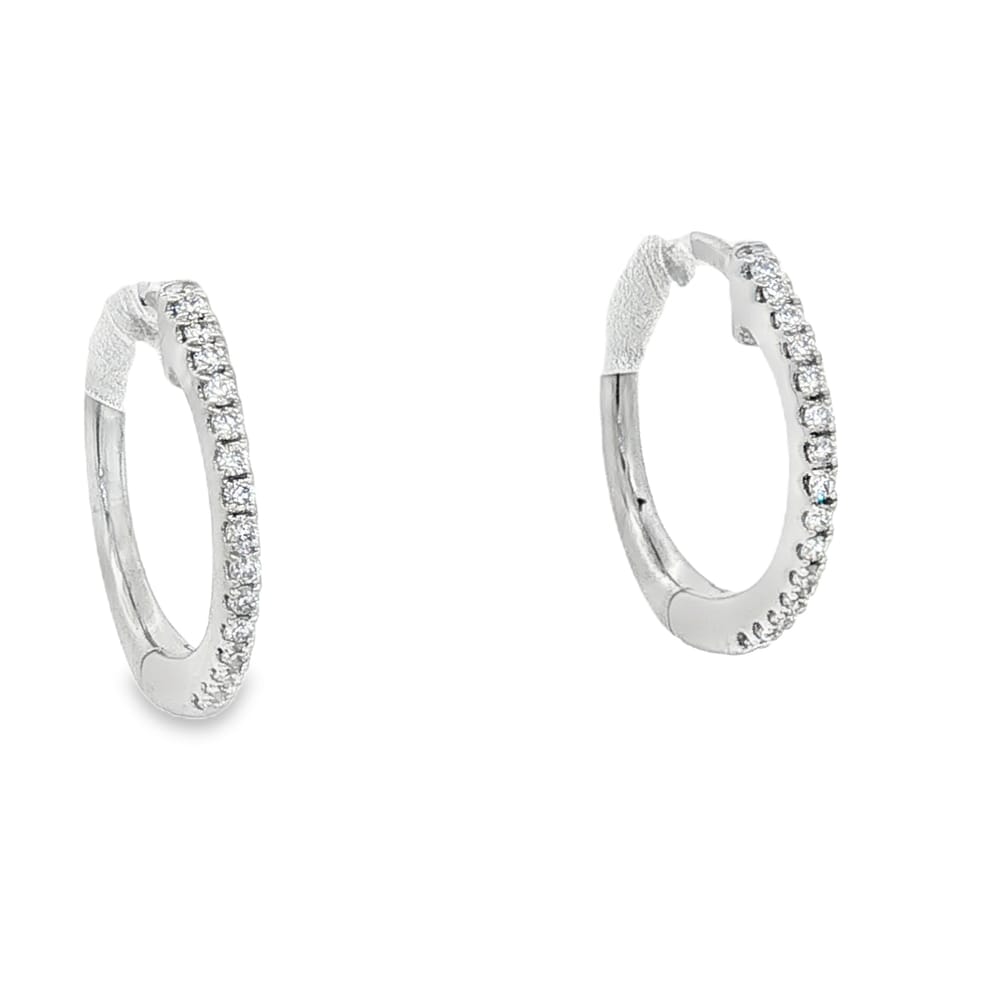 14K Gold Diamond Small Huggy Earrings with 32 Round Stones
