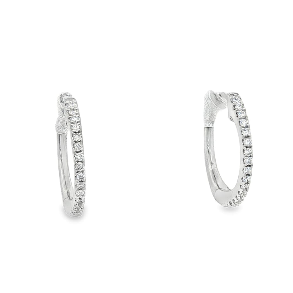 14K Gold Diamond Small Huggy Earrings with 32 Round Stones