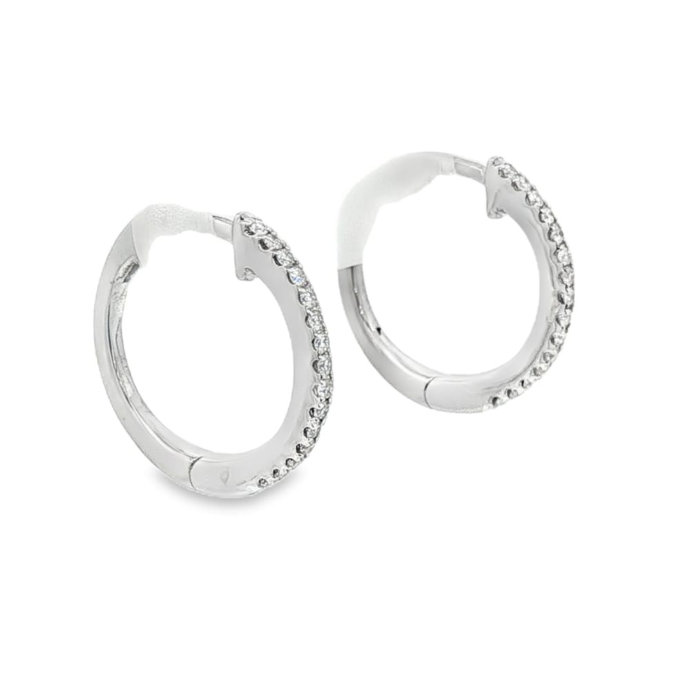 14K Gold Diamond Small Huggy Earrings with 32 Round Stones