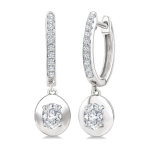 14K White Gold Oval Shape Diamond Huggie Fashion Earrings