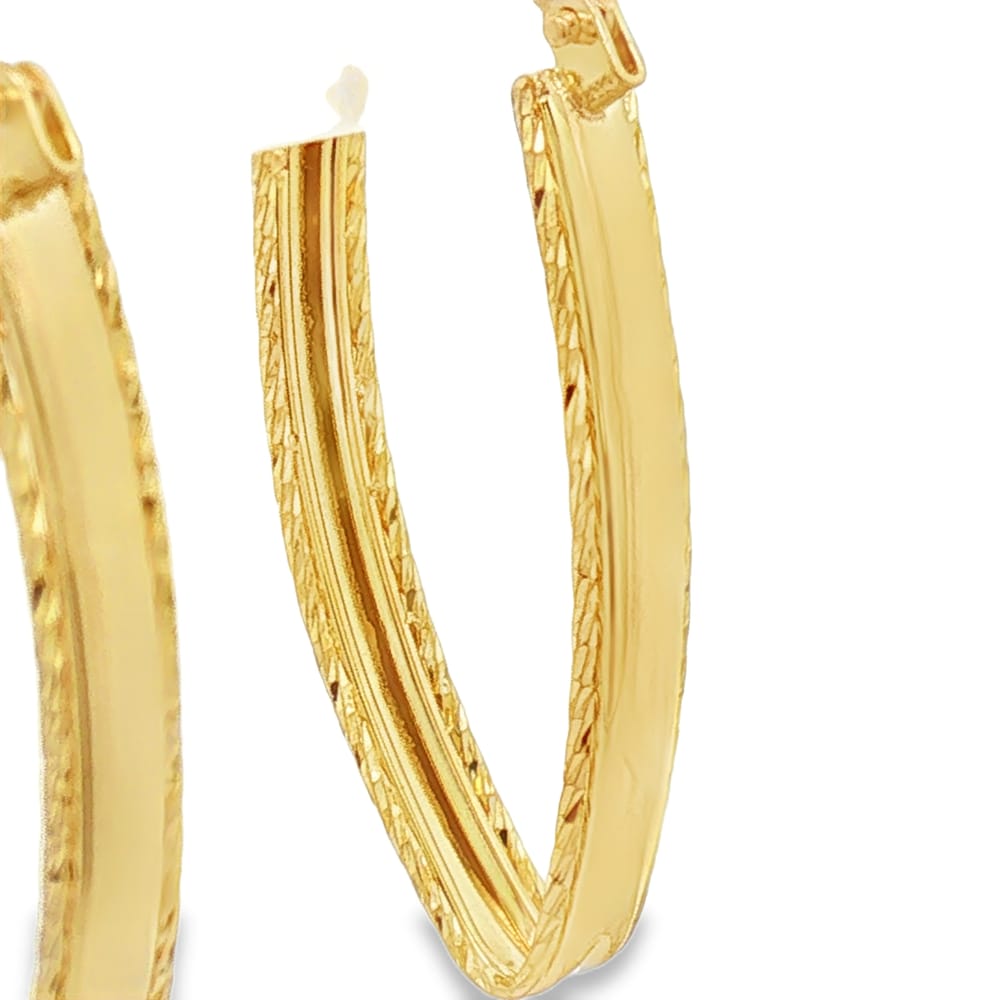 14K Gold Yellow Diamond-Cut Small Marquise Hoop Earrings 1.49g