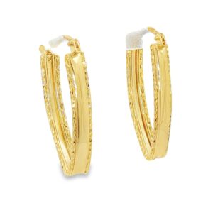 14K Gold Yellow Diamond-Cut Small Marquise Hoop Earrings 1.49g