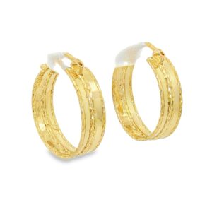 14K Yellow Gold Double Sparkle Spring Hoop Earrings 2.22g