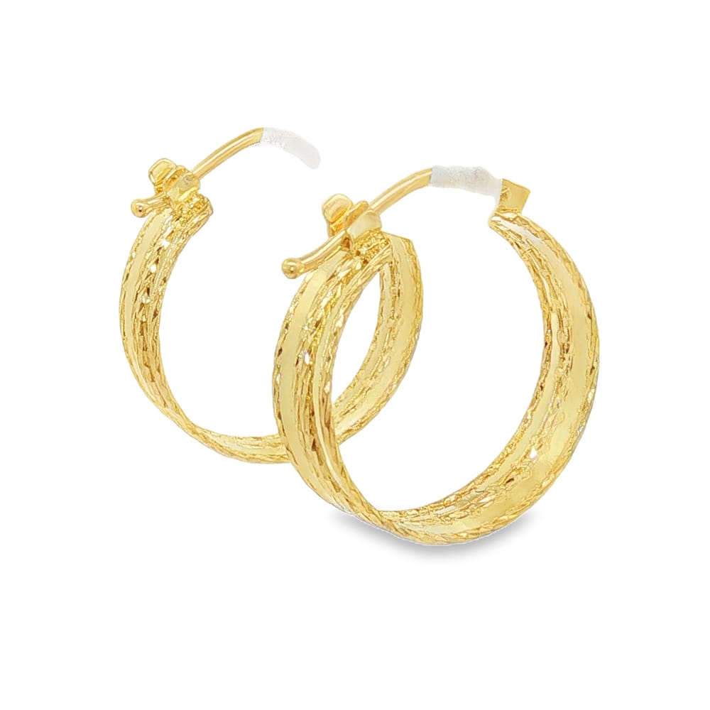 14K Yellow Gold Double Sparkle Spring Hoop Earrings 2.22g