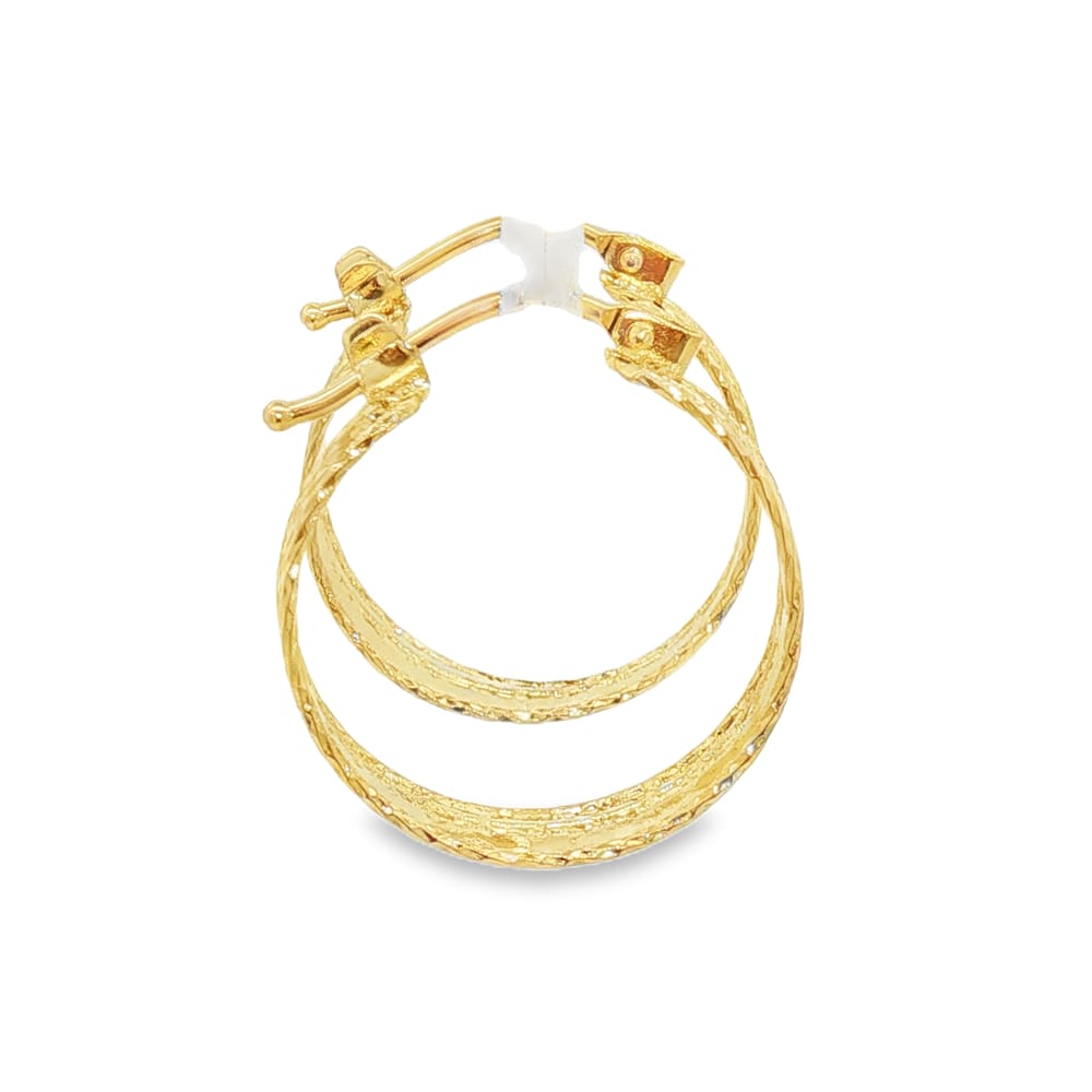 14K Yellow Gold Double Sparkle Spring Hoop Earrings 2.22g