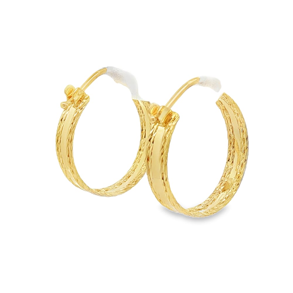 14K Gold Yellow Sparkle Hoop Earrings - 1.71g