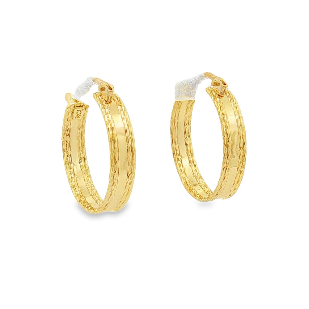 14K Gold Yellow Sparkle Hoop Earrings - 1.71g