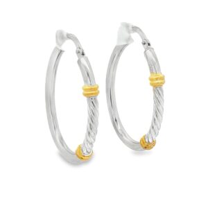 Women's White and Yellow .925 Silver Oval Hoop Earrings