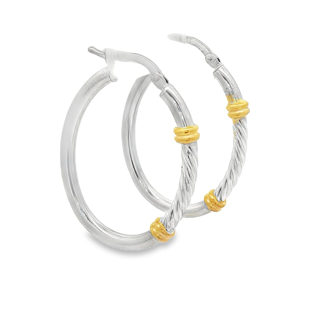 Women's White and Yellow .925 Silver Oval Hoop Earrings