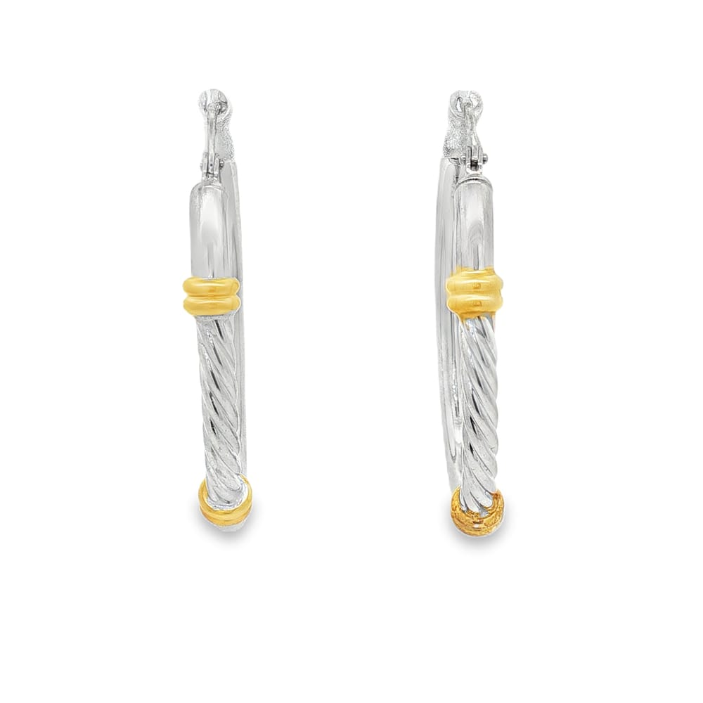 Women's White and Yellow .925 Silver Oval Hoop Earrings