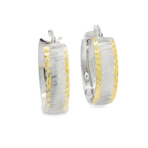 .925 Silver Oval Hoop Earrings in White and Yellow