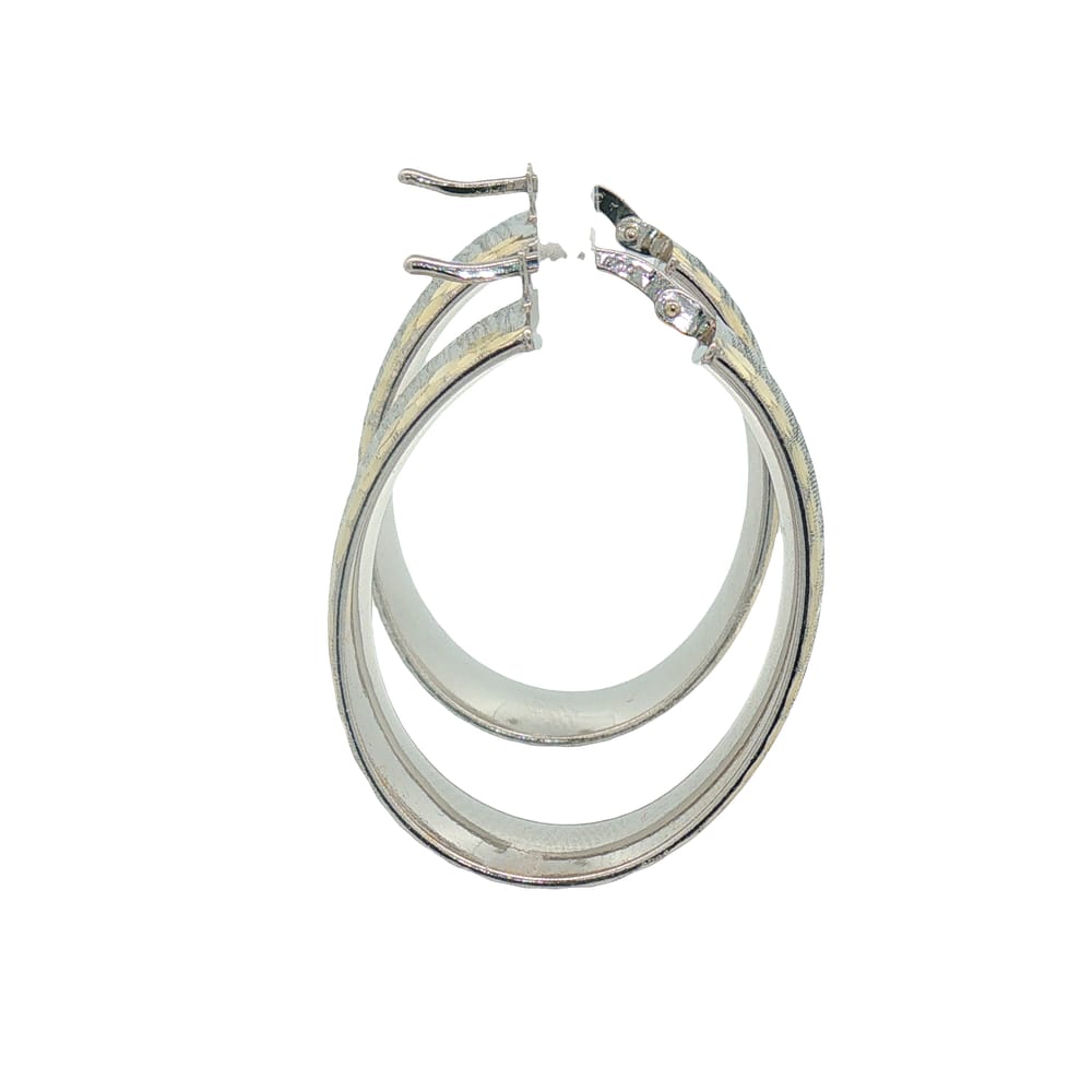 .925 Silver Oval Hoop Earrings in White and Yellow