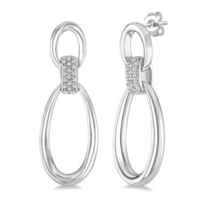 Silver Bold Oval Shape Link Diamond Earrings