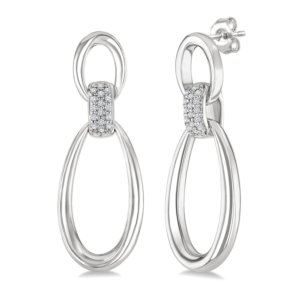 Silver Bold Oval Shape Link Diamond Earrings
