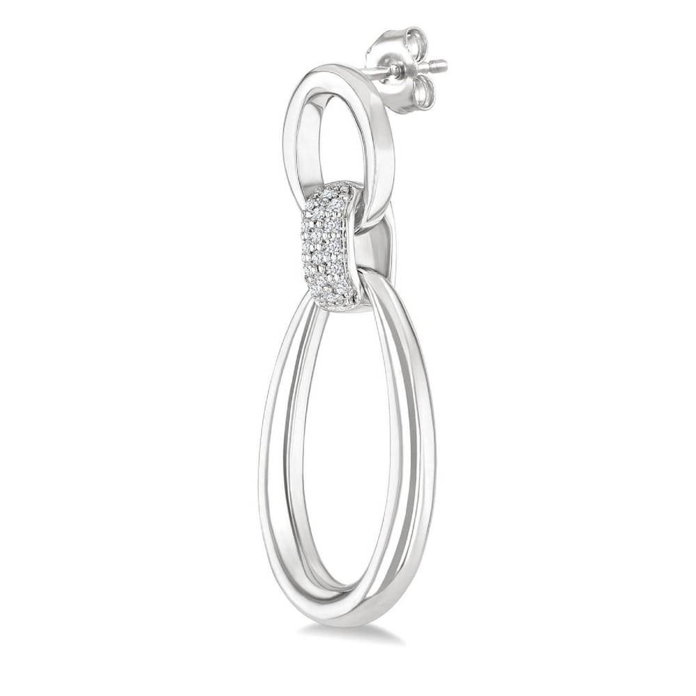 Silver Bold Oval Shape Link Diamond Earrings