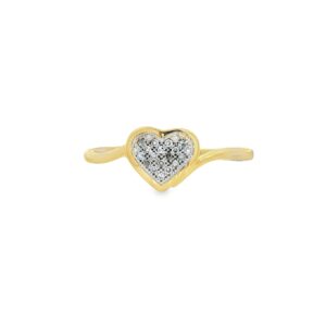 10K Yellow Gold Heart Shaped Diamond Ring with 22 Side Stones