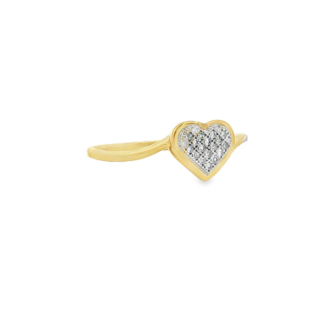 10K Yellow Gold Heart Shaped Diamond Ring with 22 Side Stones