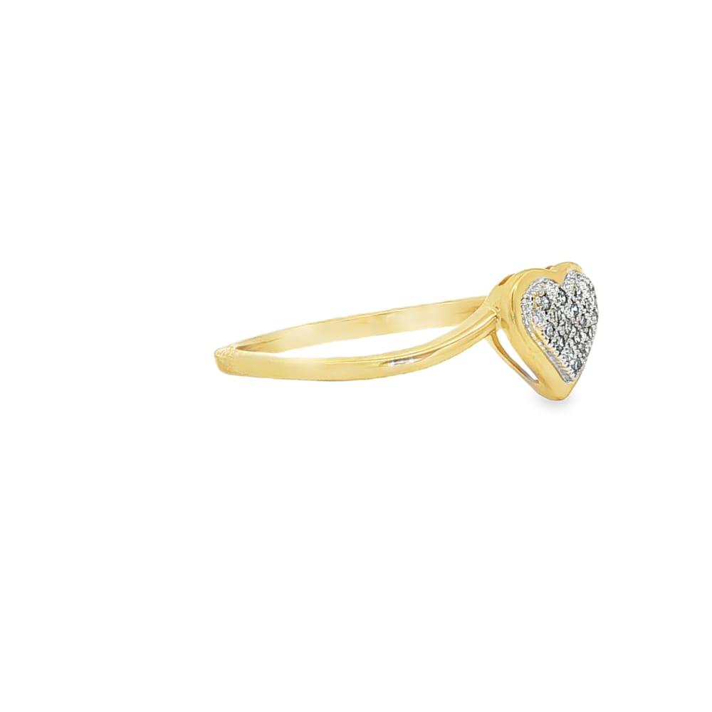 10K Yellow Gold Heart Shaped Diamond Ring with 22 Side Stones