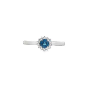 14K Gold White Sapphire and Diamond Round Ring for Women
