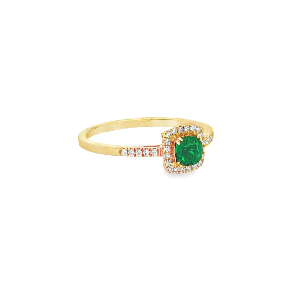 Cushion Emerald and Diamond Ring in 14K Yellow Gold
