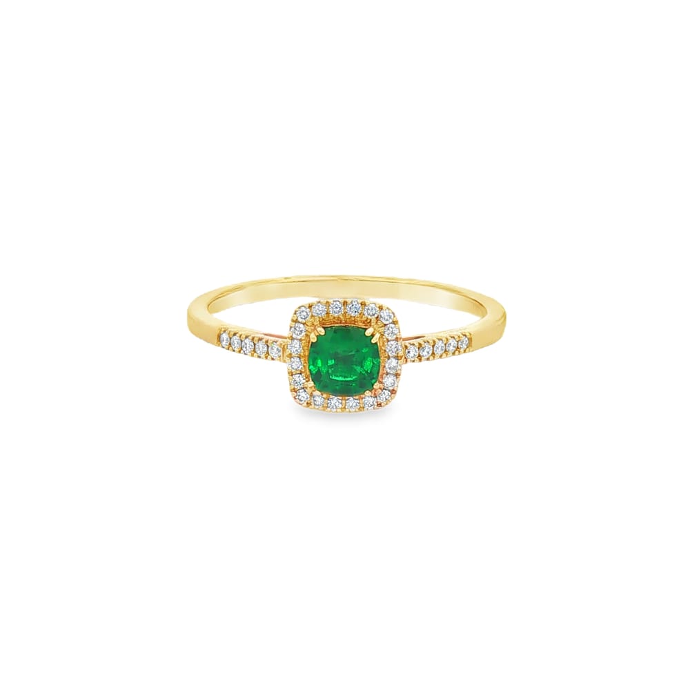 Cushion Emerald and Diamond Ring in 14K Yellow Gold
