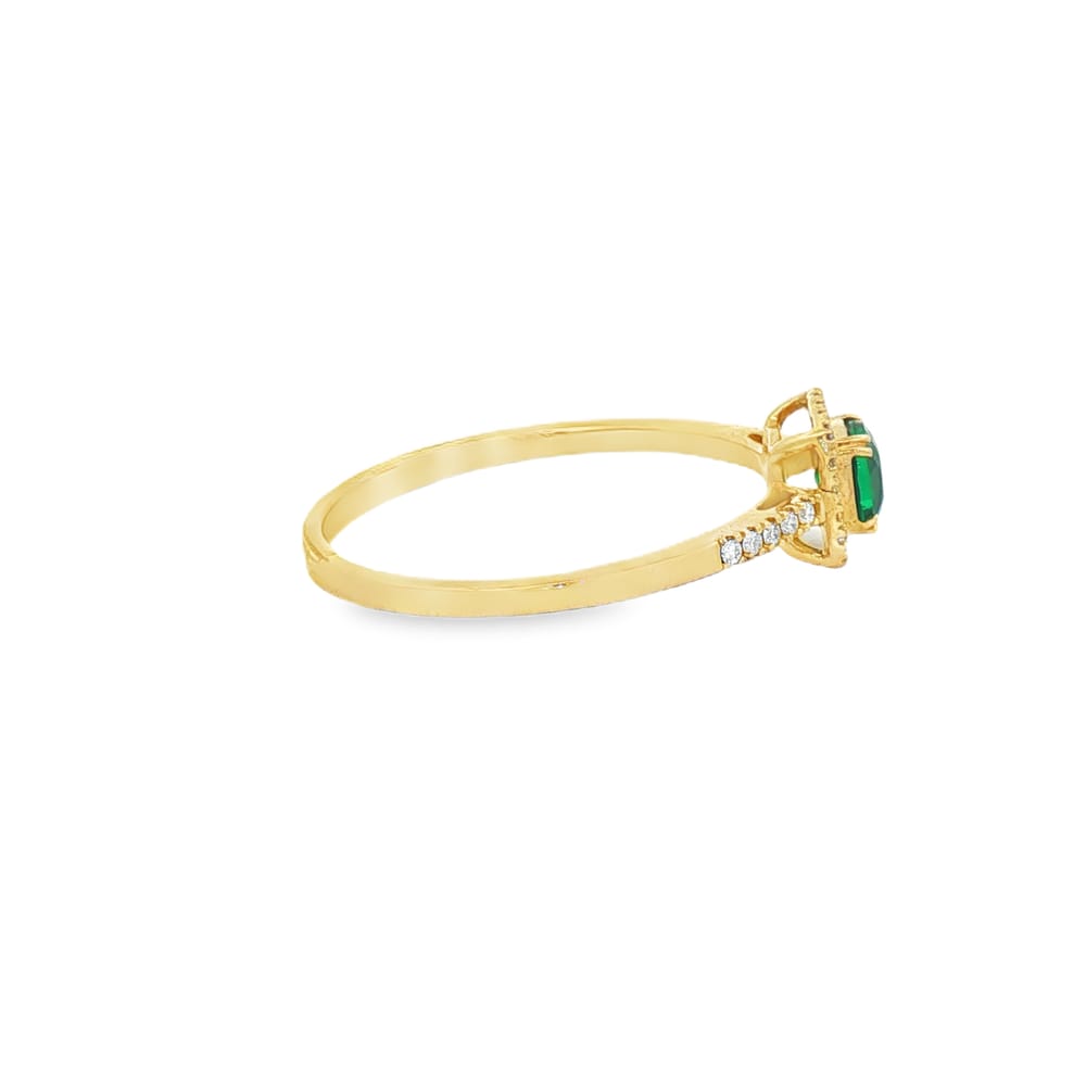 Cushion Emerald and Diamond Ring in 14K Yellow Gold