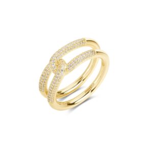 Rosata Bianca .925 Silver Gold Plated Band Ring with 144 Cubic Zirconia Stones