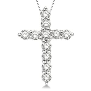 14K White Gold Diamond Cross Pendant Necklace