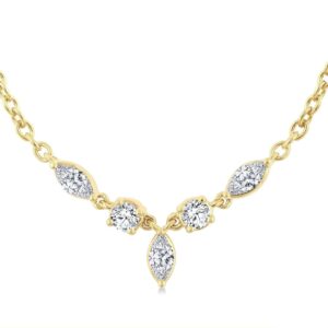 14K Yellow Gold Marquise & Round Cut Diamond Necklace