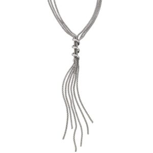 Franco Stellari Women's 18" Rhodium Plated Silver Multistrand Lariat Necklace