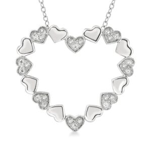 Sterling Silver Puffed Heart and Diamond Fashion Pendant Necklace