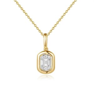 14K Yellow Gold Round and Emerald Diamond 9 Stones Pendant