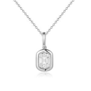 14K Gold Diamond and Emerald Pendant, 18.50 Inch Length