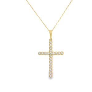 14K Yellow Gold Diamond Cross Pendant with Millgrain Finish