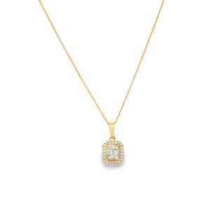 14K Yellow Gold Diamond and Emerald Pendant with 25 Stones Total Weight 0.14ctw