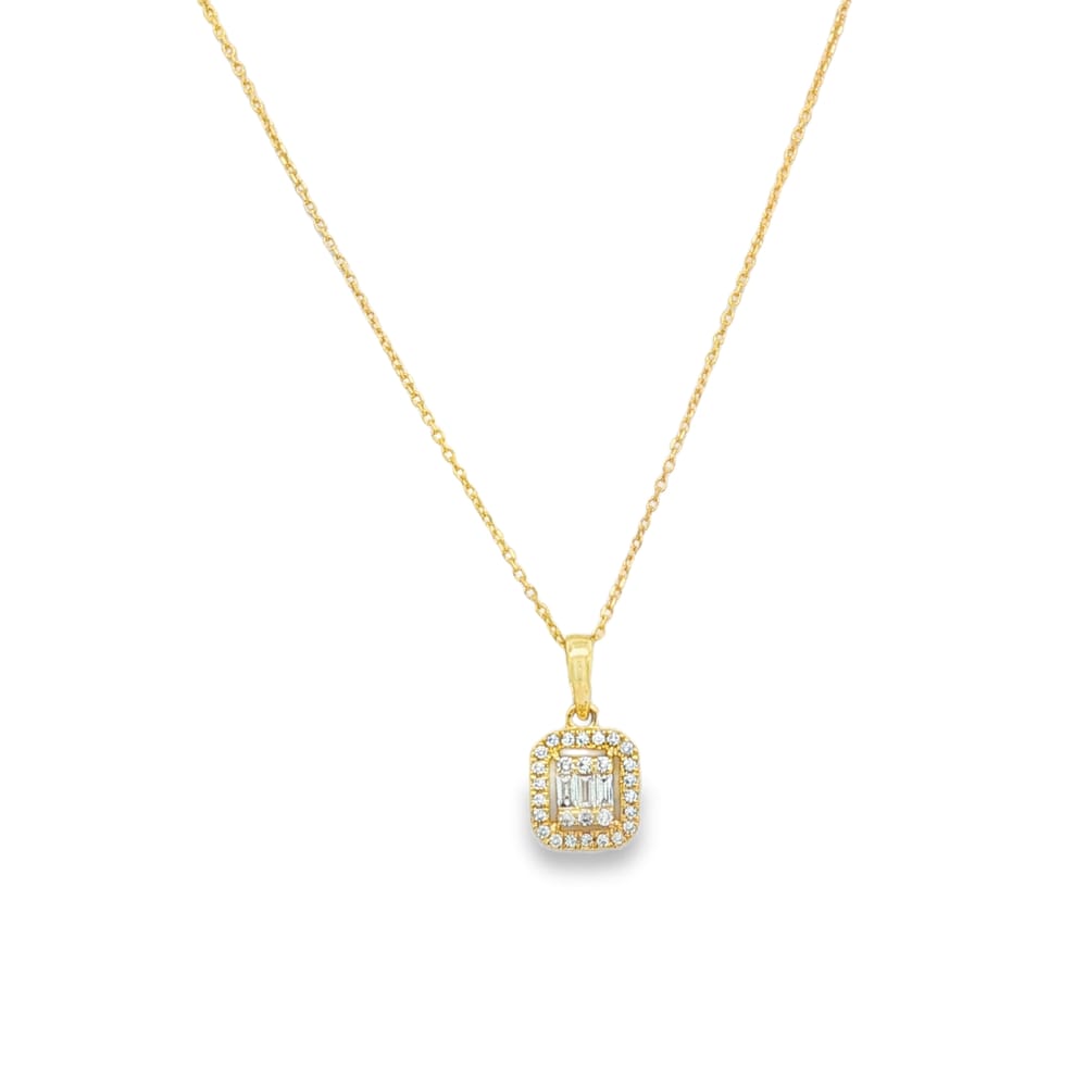 14K Yellow Gold Diamond and Emerald Pendant with 25 Stones Total Weight 0.14ctw