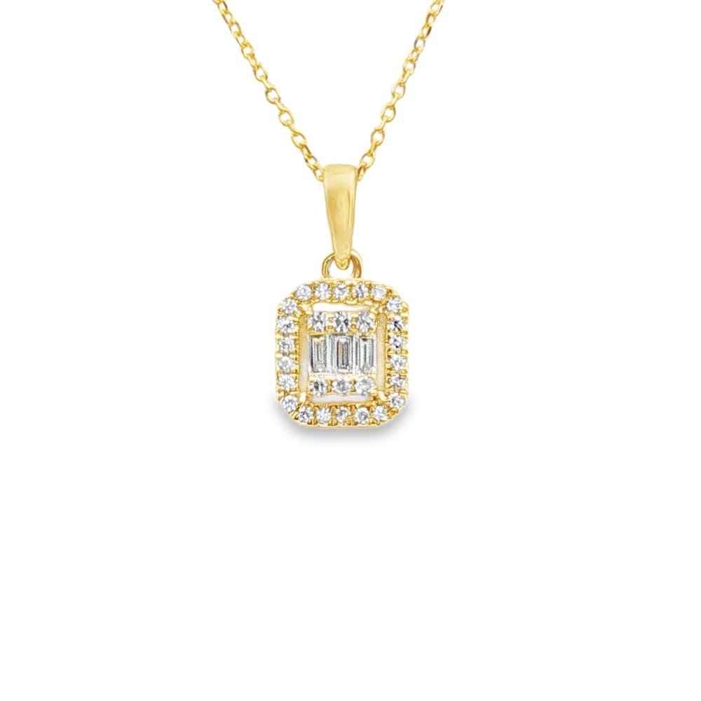 14K Yellow Gold Diamond and Emerald Pendant with 25 Stones Total Weight 0.14ctw