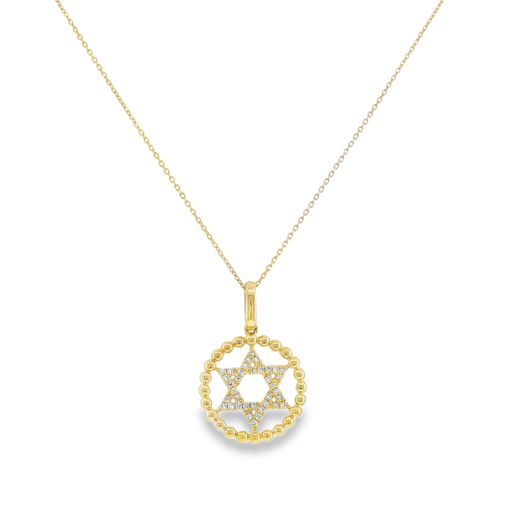 14K Yellow Gold Diamond Star of David Pendant 18 Inch Length