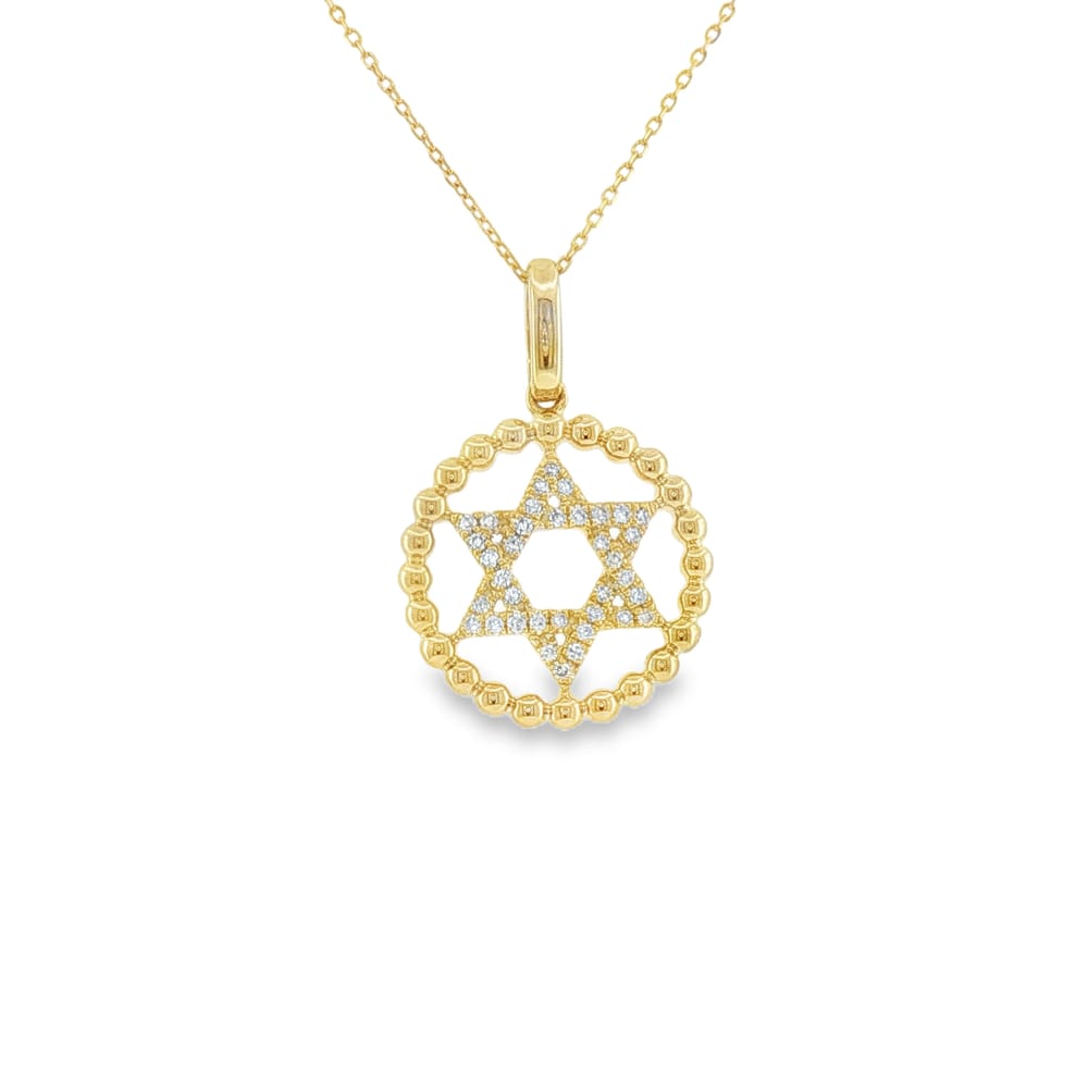 14K Yellow Gold Diamond Star of David Pendant 18 Inch Length