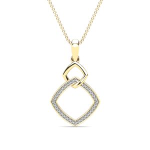 Double Diamond Shaped Pendant in 14K Yellow Gold with Round Diamonds